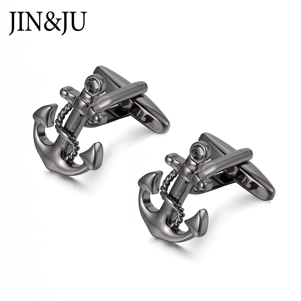 Gemelos con forma de ancla para camisa de hombre, gemelos de negocios, gemelos clásicos de ancla náutica, gemelos de boda de la marina de ee. uu.: Color negro pistola