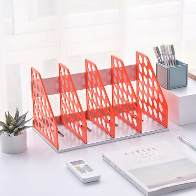 Office Desk File Organizer Magazine Holder Four-columns Bookshelf Paper Organizer Document File Storage Book Stand: Orange