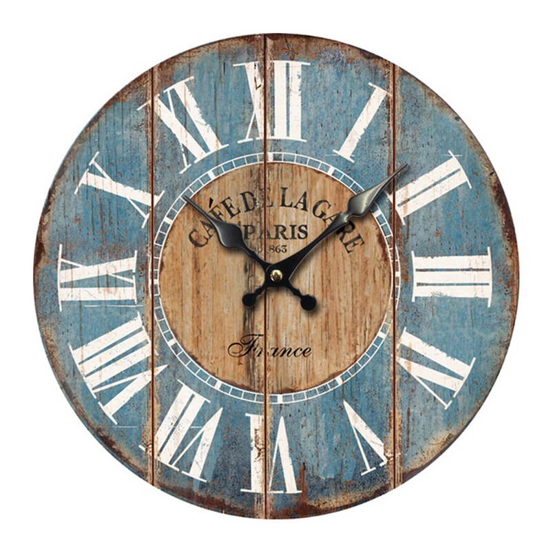 Reloj de pared de madera con de océano para el hogar, accesorio de pulsera de cuarzo resistente al agua con mecanismo de relojería, rústico Vintage grande y silencioso, 30cm, perfecto para decoración de cocina y dormitorio: 2
