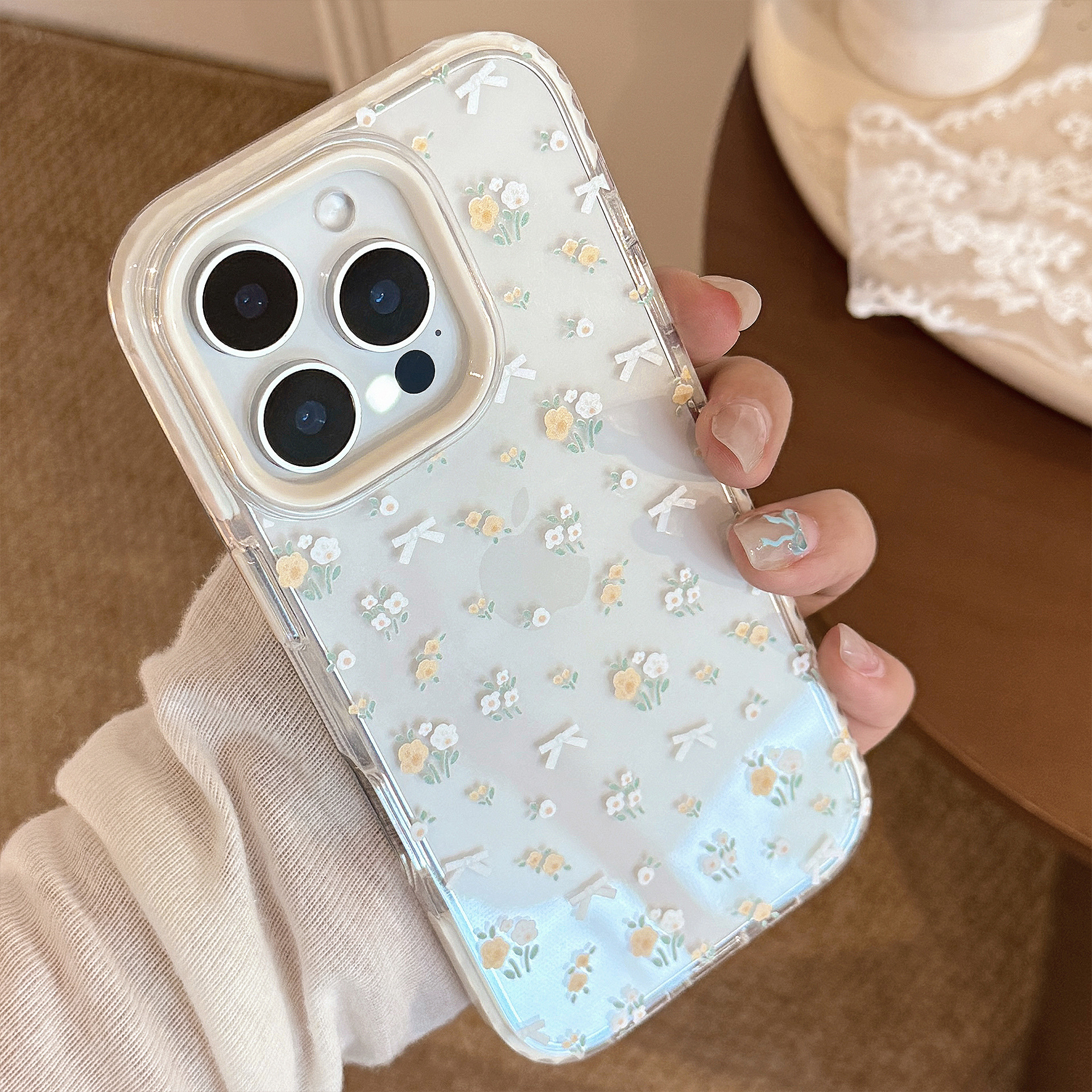 Fresh art gul-hvitt blomstersløyfe-deksel 12 gjennomsiktig støtsikker beskyttelse til iphone 16 15 14 13 pro max