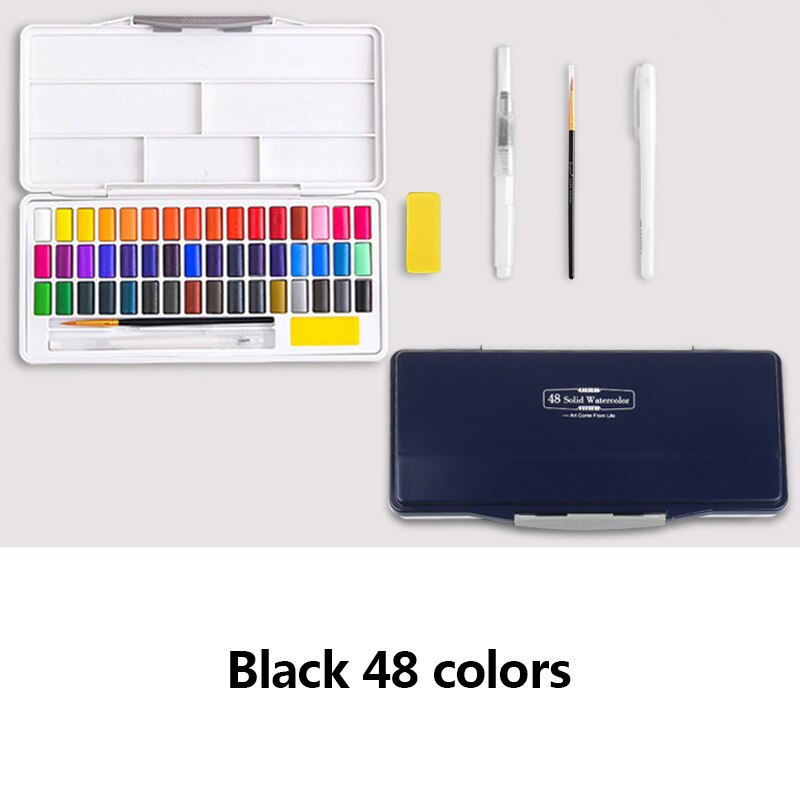 Rood/Zwart 24/36/48 Kleuren Solid Aquarel Verf Set Pigment Voor Beginner Kid Student Schilder Art Schilderen Leveringen: Black 48 colors
