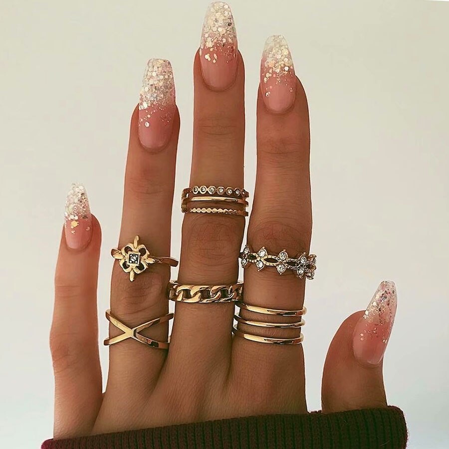 Vintage Gold Crystal Opal Knuckle Ring Set Bohemian Geometrische Snake Mary Cross Vinger Glamour Vrouwelijke Knuckle Midi Ring Sieraden