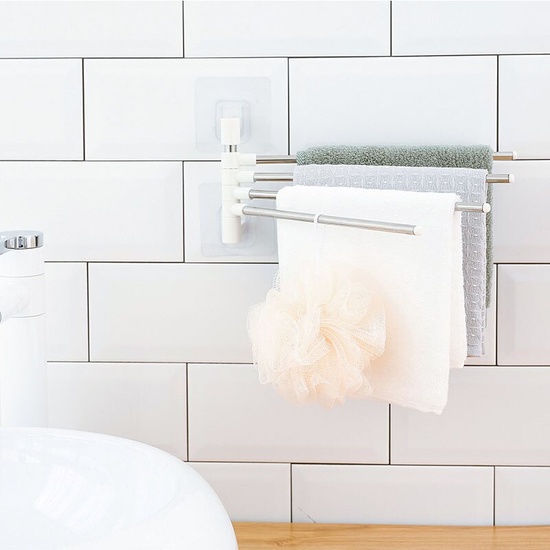 Sugekop håndklædestang roterende håndklædestativ badeværelse køkken væghængt håndklæde rustfrit stål poleret stativholder uden boring