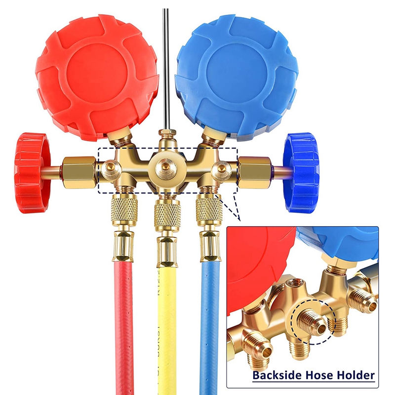 AC Gauges, 3 Way AC Diagnostic Manifold Gauge Set for R134A R12 R22 R502 Refrigerants, with 3FT Hose, Quick Couplers