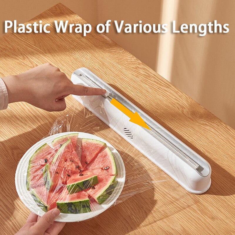 Eten Wrap Dispenser Cutter Folie Vershoudfolie Wrap Dispenser Plastic Sharp Cutter Opslag Houder Keuken Tool Punch-Gratis Vaststelling