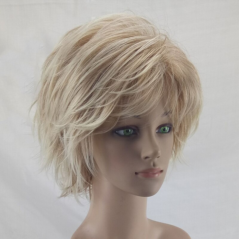 Hairjoy witte vrouwen synthetische haarpruiken blonde korte krullende pruik hittebestendig kapsel 2 kleuren beschikbaar