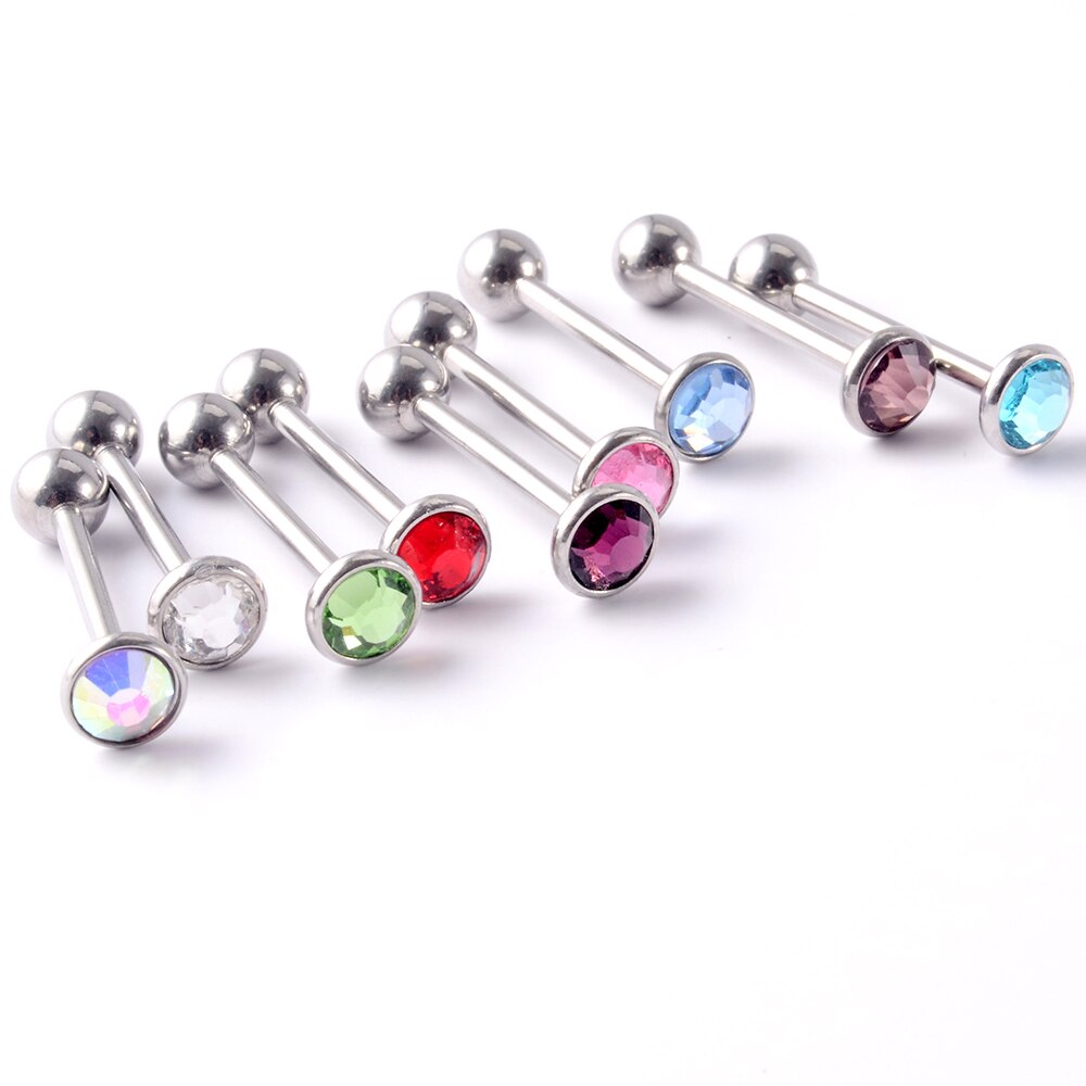 1Pc Anti-Allergie Chirurgisch Staal Tong Ringen Vrouwen Platte Zirkoon Piercing Tong Halters Piercing Lichaam Sieraden 14G