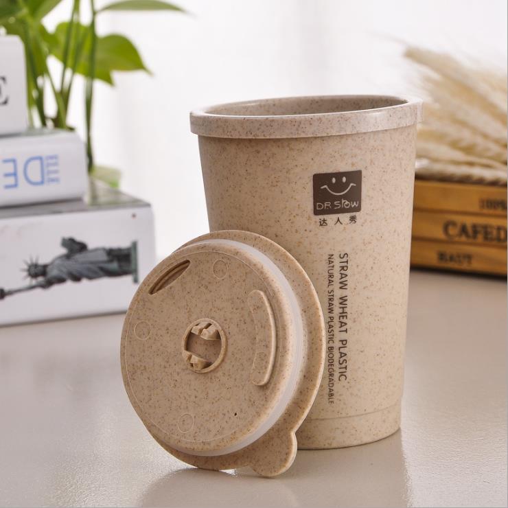 280ML Double-wall Insulation Wheat Fiber Straw Coffee Cup Travel Mug Leakproof plastic cups with lids tea cup cute coffee cup b