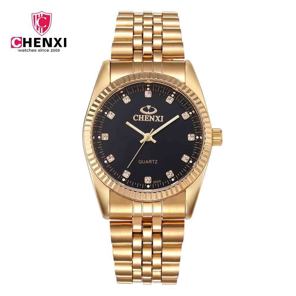 Chenxi – montre de luxe en acier inoxydable pour hommes et femmes, horloge dorée, à Quartz, à la , , 004a: Black Dial Man
