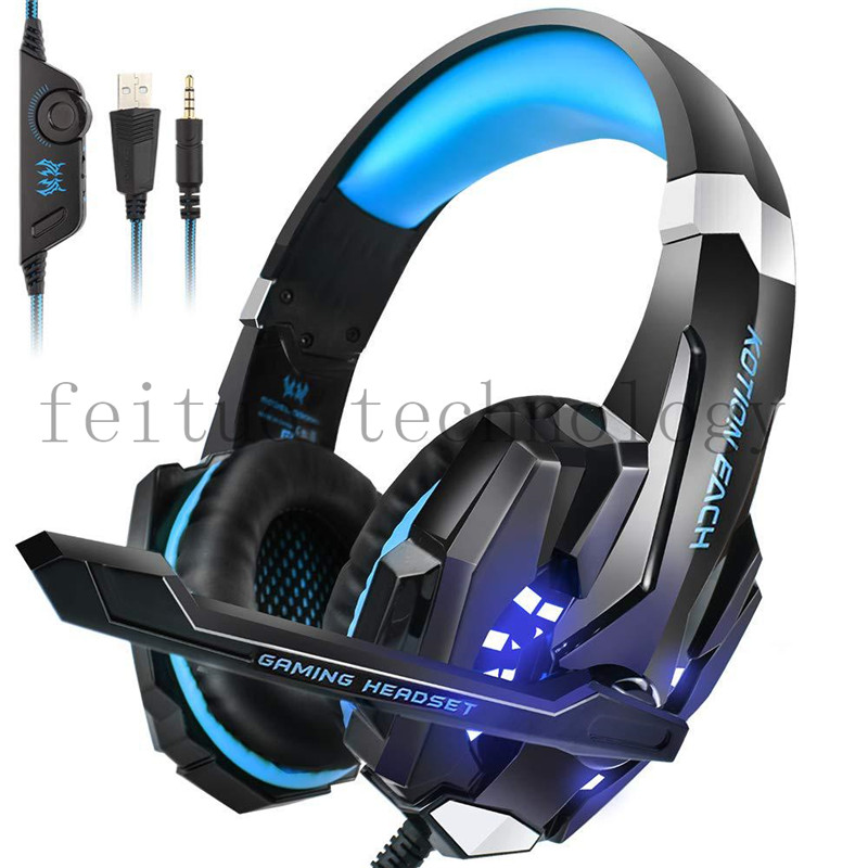 3D Hd Geluid Over Ear Gaming Hoofdtelefoon Met Microfoon Xbox Pc PS4 Gaming Headset Met Led Licht: Black-Blue