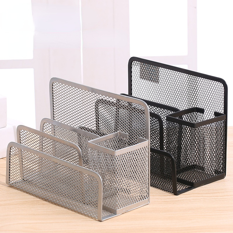 Black Metal Mesh Desk Organizer Desktop Letter Sorter Mail Tray File Organiser Office Home Bookends Book Holder