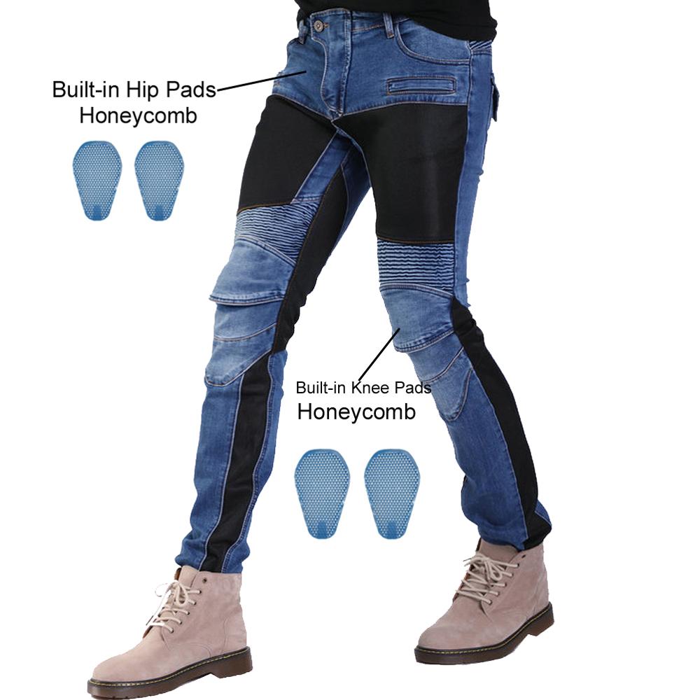 Men Motorcycle Riding Jeans Motocross Racing Pants Moto Vaqueros Pantalon With 4 X Honeycomb CE Armor Knee Hip Protector Pads
