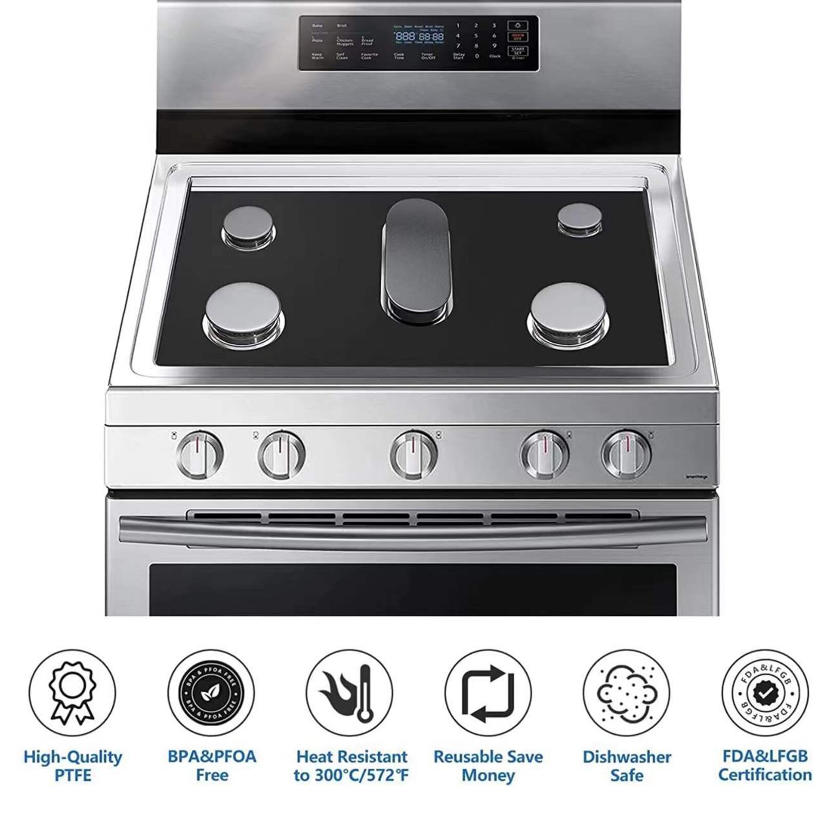 Reusable Gas Range Protectors for Samsung Non Stick Stove Top Cover Heat Resistant Fast Cleaning Washable Burner Liner