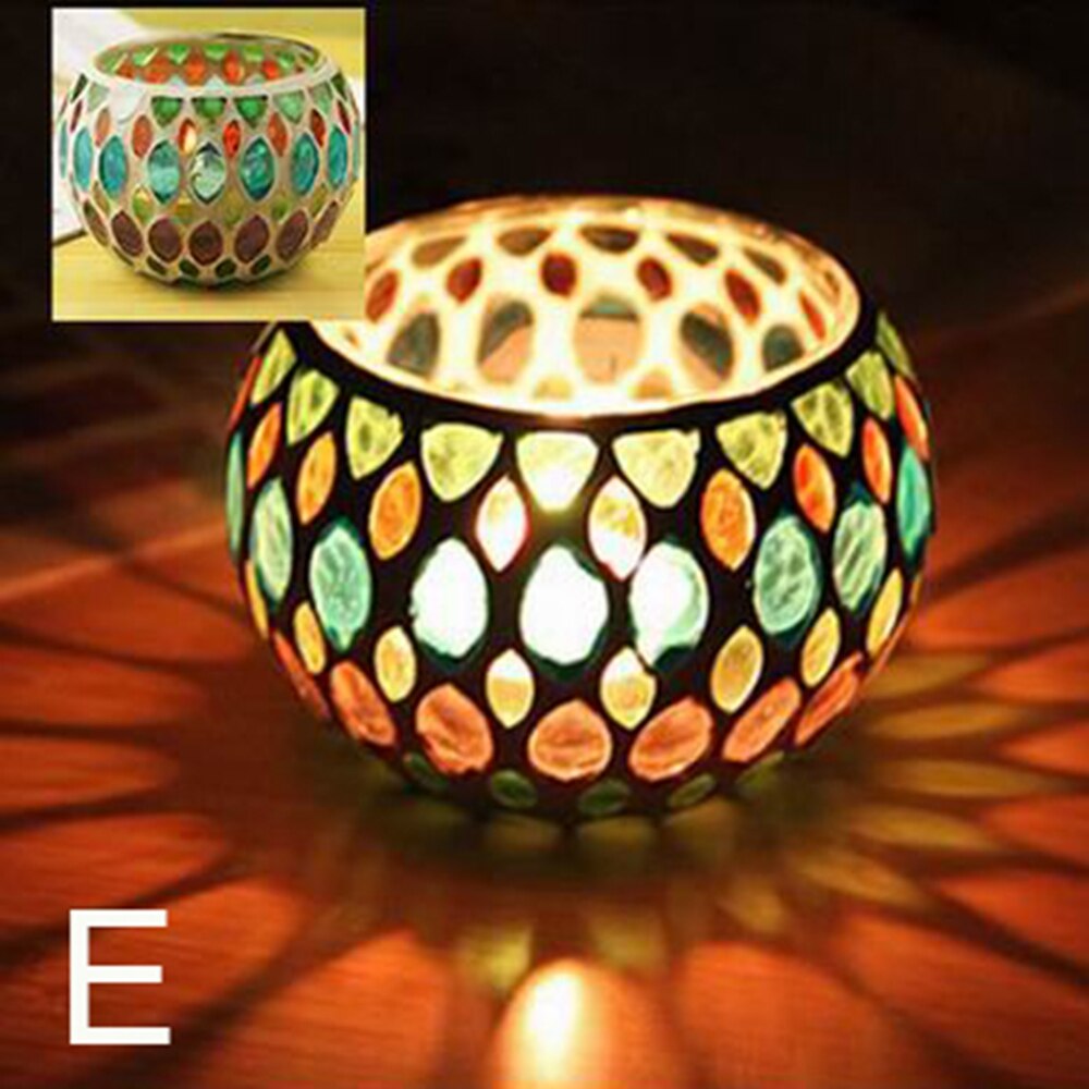 Marokkansk mosaik glas lysestage romantisk stearinlys middag lysestage hjem bordplade dekoration: E