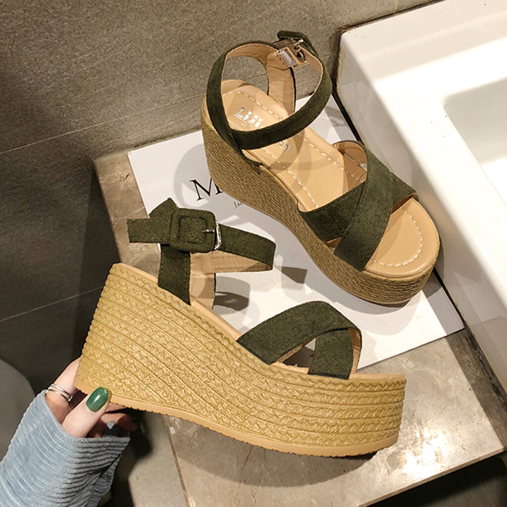 Décontracté Compensées Bout Ouvert chaussures Peep Toe Sandales femme à talons hauts plate-forme sandale décontractée boucle sandalia feminina sem salto # G30