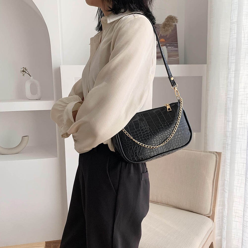 Crocodile PU Leather Women Handbags Solid Retro Female Shoulder Bags Casual Ladies Totes Bags femmes sacs à bandoulière
