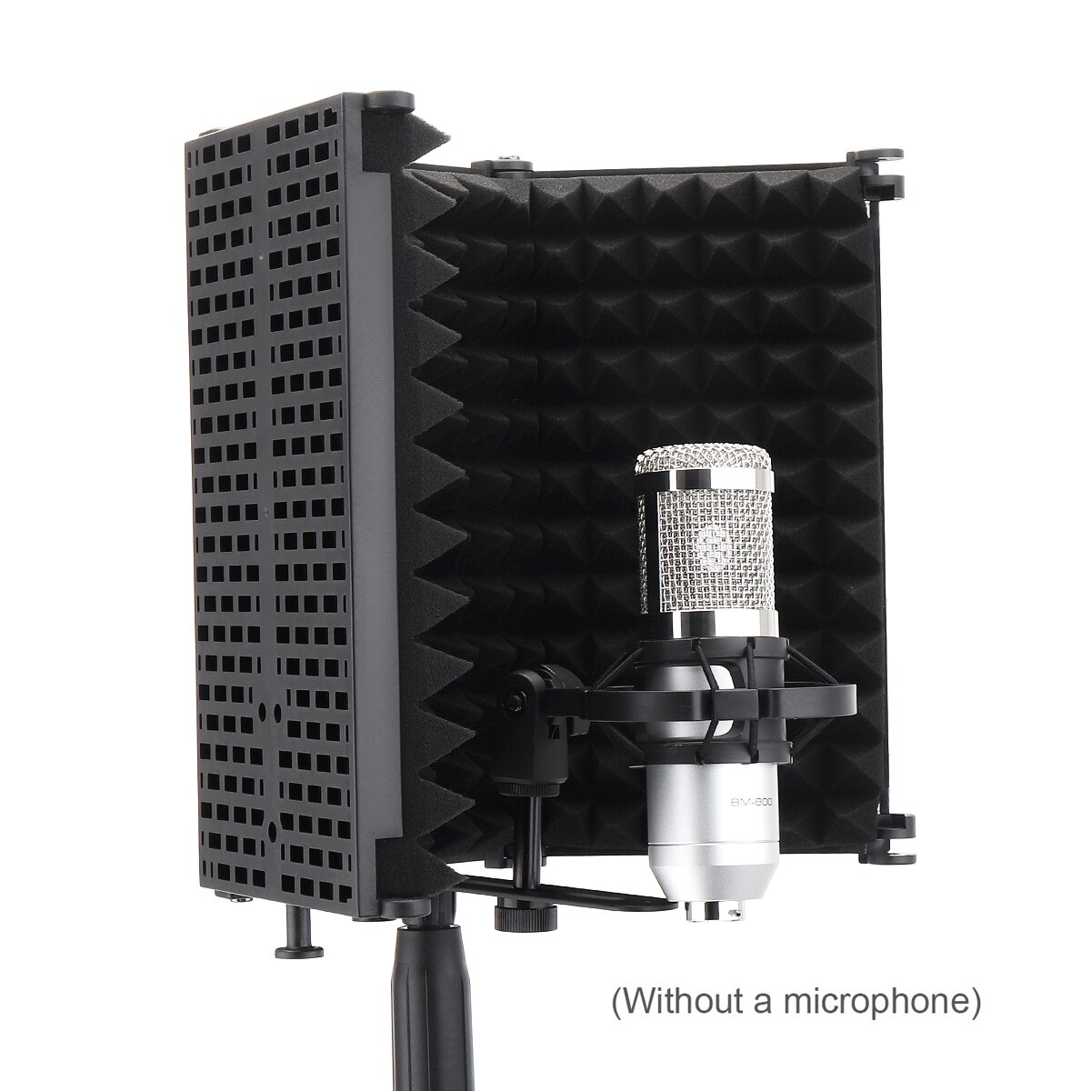 Metal Microphone Isolation Shield 3-Panel Wind Screen Foldable 3/8" and 5/8" Threaded Absorbing Foam for Live Broadcast