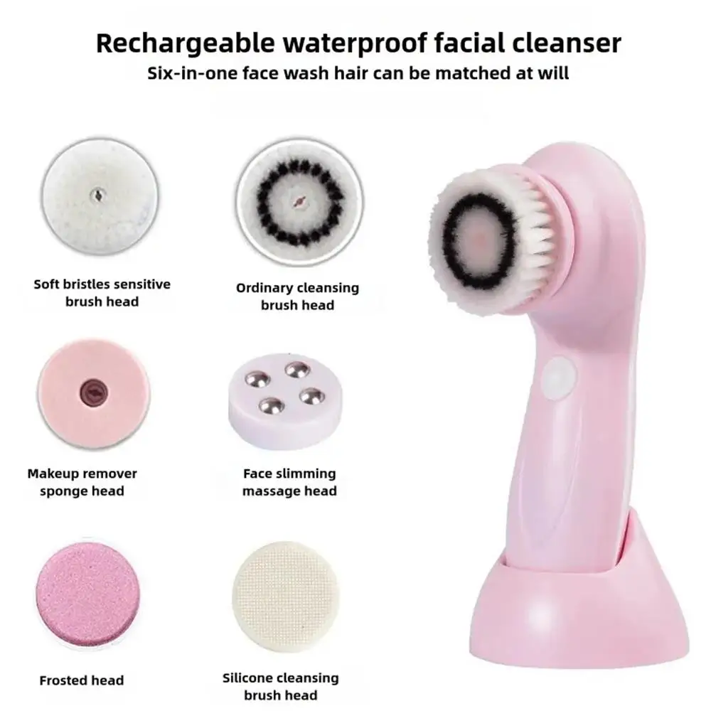 Cepillo de limpieza facial eléctrico con 3/6 cabezales intercambiables, masaje de limpieza profunda y limpiador facial para eliminación de espinillas