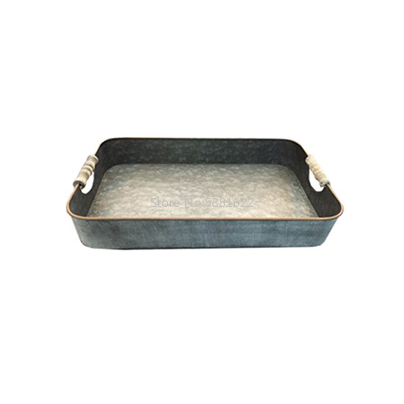Rectangular Iron Serving Trays Antique Retro Metal Storage Sundries Tray Breakfast Bread Tea Serving Plate Decorative