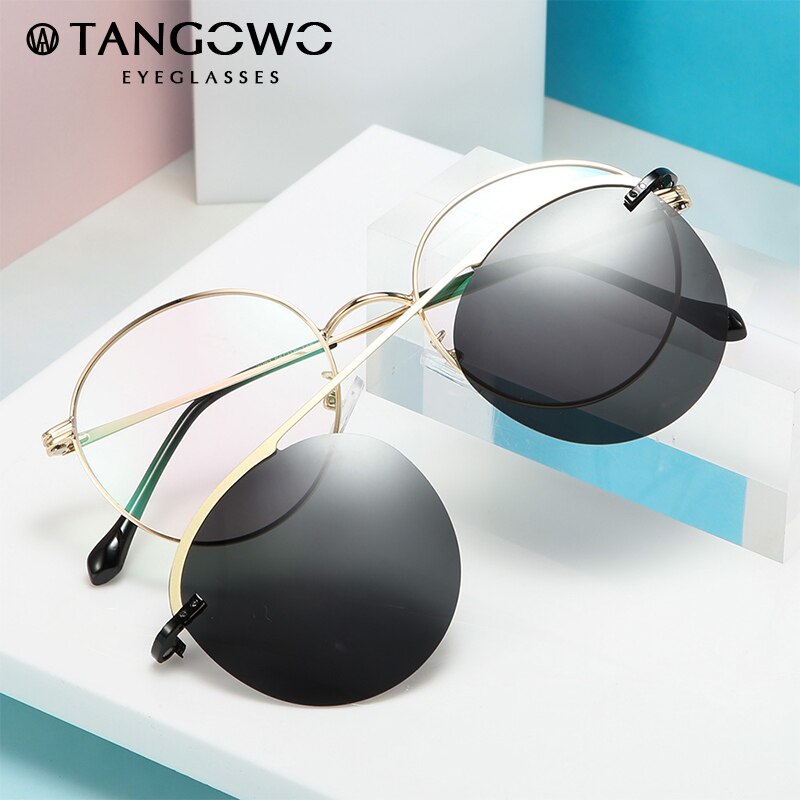 Tangowo Vintage Ronde Zonnebril Vrouwen Man Clip Op Optische Metalen Lenzenvloeistof Frame Recept Bril Magnetische 061