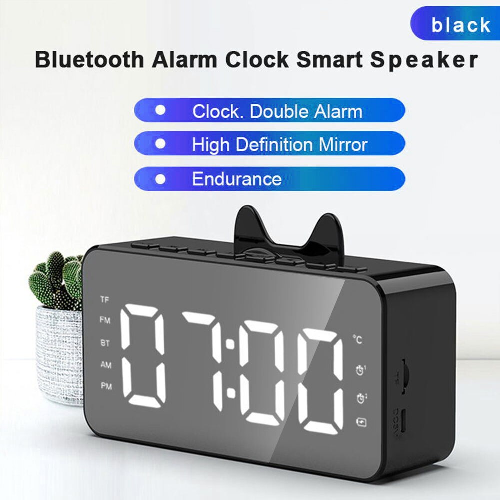 Multifunction LED Digital Dual Alarm Clock Bluetooth Speaker With FM Radio LED Mirror Wireless Music Player Snooze Temperature