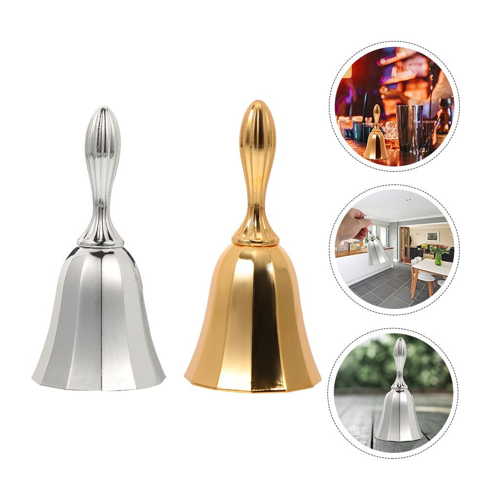 2Pcs Zinc Alloy Hand Bells Retro Call Bells Decorative Bells for Home Restaurant
