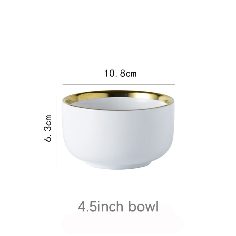 Juego de vajilla de porcelana con borde dorado, plato de cerámica para pastel, comida, ensalada, sopa, tazón, vajilla para restaurante: 4.5 inch bowl