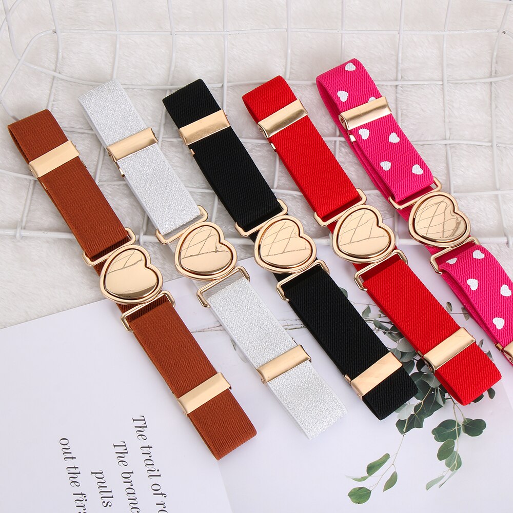 Kids Elastic Belts Girl Stretch Waist Belt Adjustable Heart Belt Uniform Belt for Teen Kids Girls Dresses