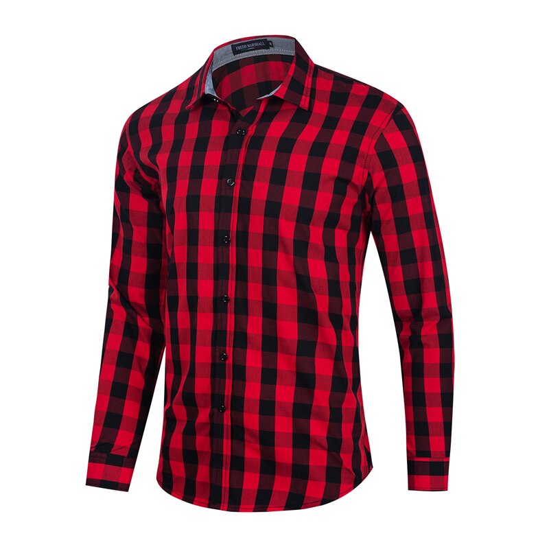 Efterår plaid rød skjorte herre slim fit business casual social langærmet ternet skjorter i ren bomuld ,fm274