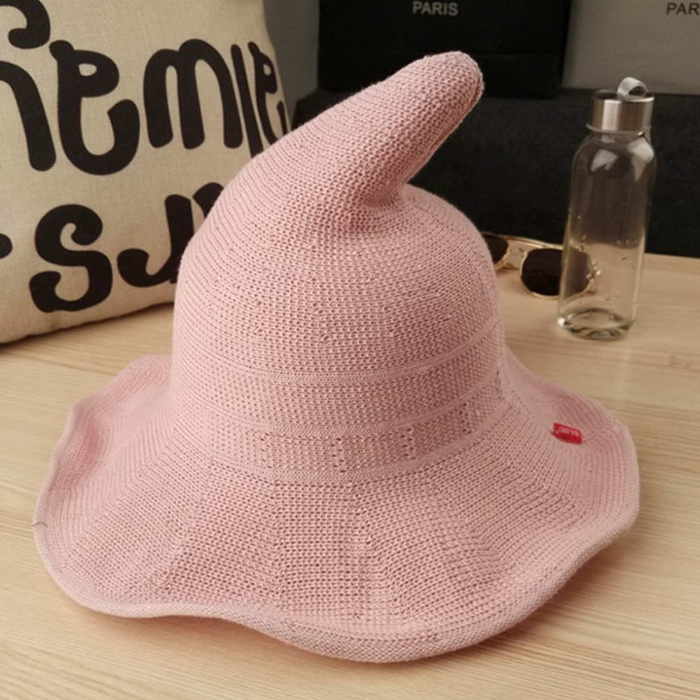 Womens Witch Hat Knitted Cap Halloween Party Masquerade Cosplay Costume -MX8: Pink