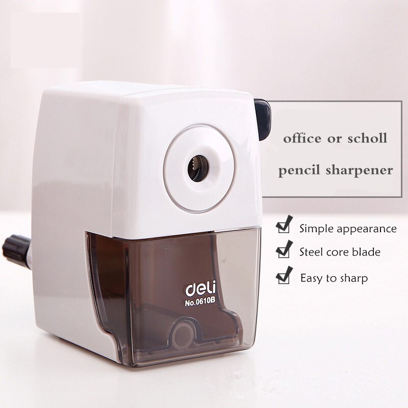 Deli-afilador de lápices 0610B para oficina, máquina de corte de lápiz de manivela, tipo básico, Metal, 1 pieza, 2 colores, blanco y negro