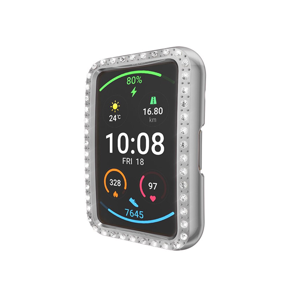 Diamant Pc Screen Protector Case Voor Huawei Horloge Fit Shell Edge Frame Bumper Beschermende Cover Shiny Smart Horloge Accessoires: grey