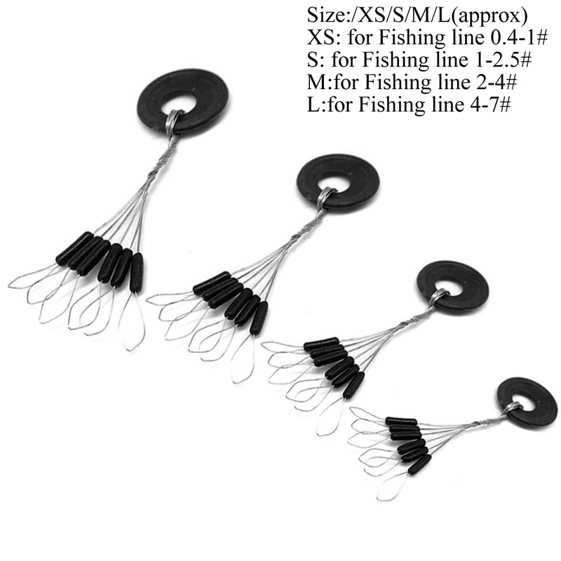 10Pcs 6 In 1 Black Rubber Stopper Vissen Bobbers Vlotter Accessoires Size XS-S