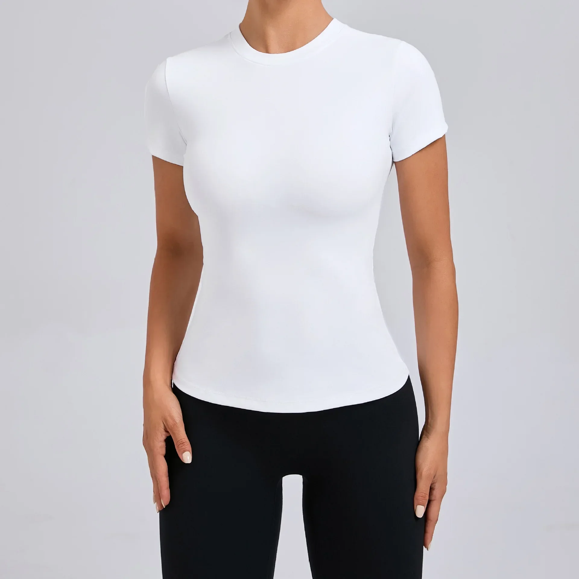 Kompressionströja dam t-shirt sportkläder dam gymtopp yogakläder träningskläder röd svart vit marinblå kaffe: M / Vit