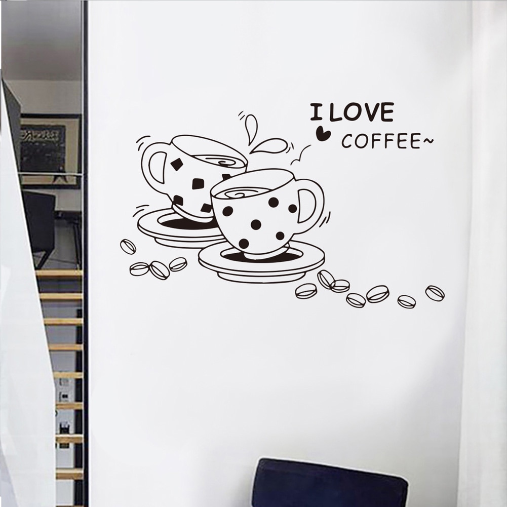 I Love Coffee Wall Sticker Coffee Cup Home Decoration Removable Wallpaper Living Room Kitchen Mural Cafe Stickers Decor