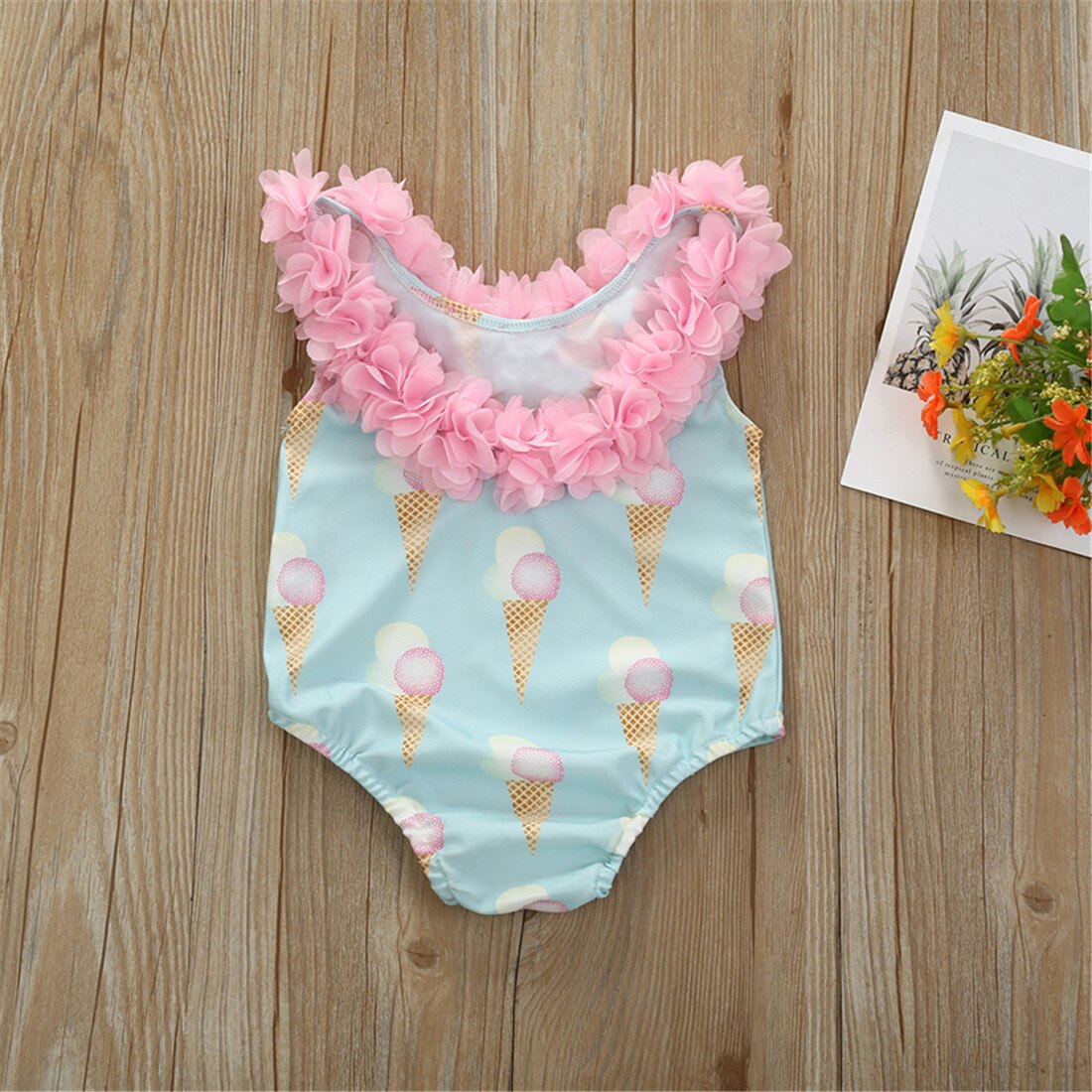 Sommer badedragt småbørn baby pige is print badetøj ét stykke blomster tankini badedragt bikini
