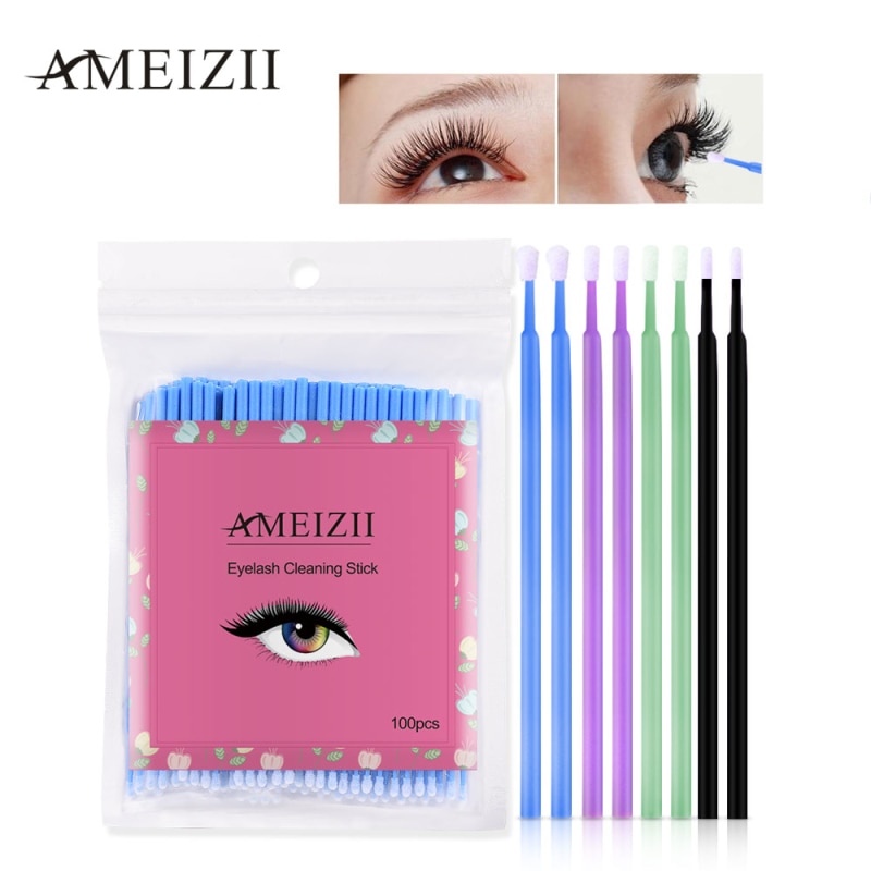 100Pcs XS/S/M/L Eyelash Cleaning Sticks Cotton Swab Micro Brushes Eyelash Extension for Eyes Glue Remove Disposable Makeup Tool