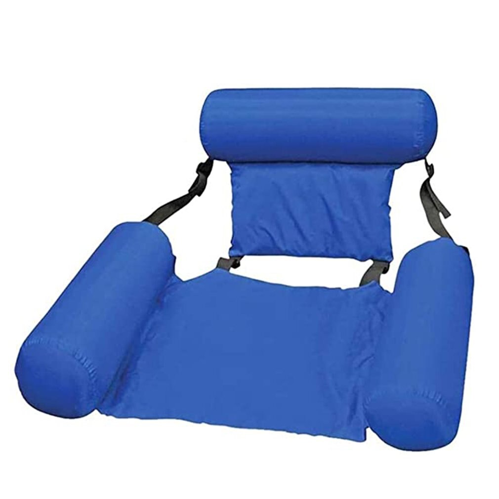 Foldable Backrest Floating Row with Net Hammock Water Amusement Lounge Chair Floating Bed With Armrests: Blue