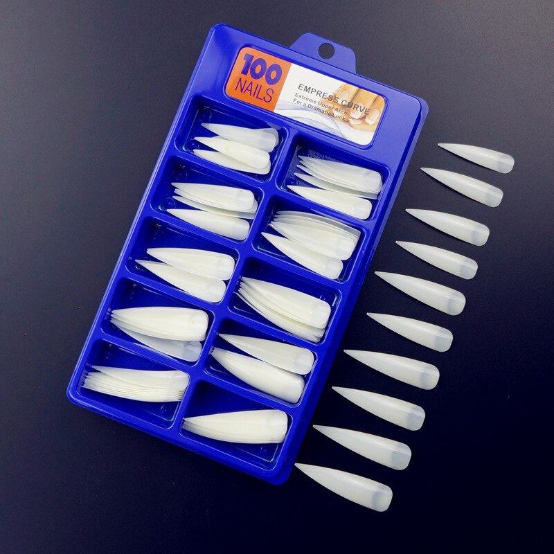 100 stks/set Valse Nail Tips Lange Spits Toelopend Stiletto Nail Tips Wit Franse Salon Acryl Nail Art Valse Nagel Tips