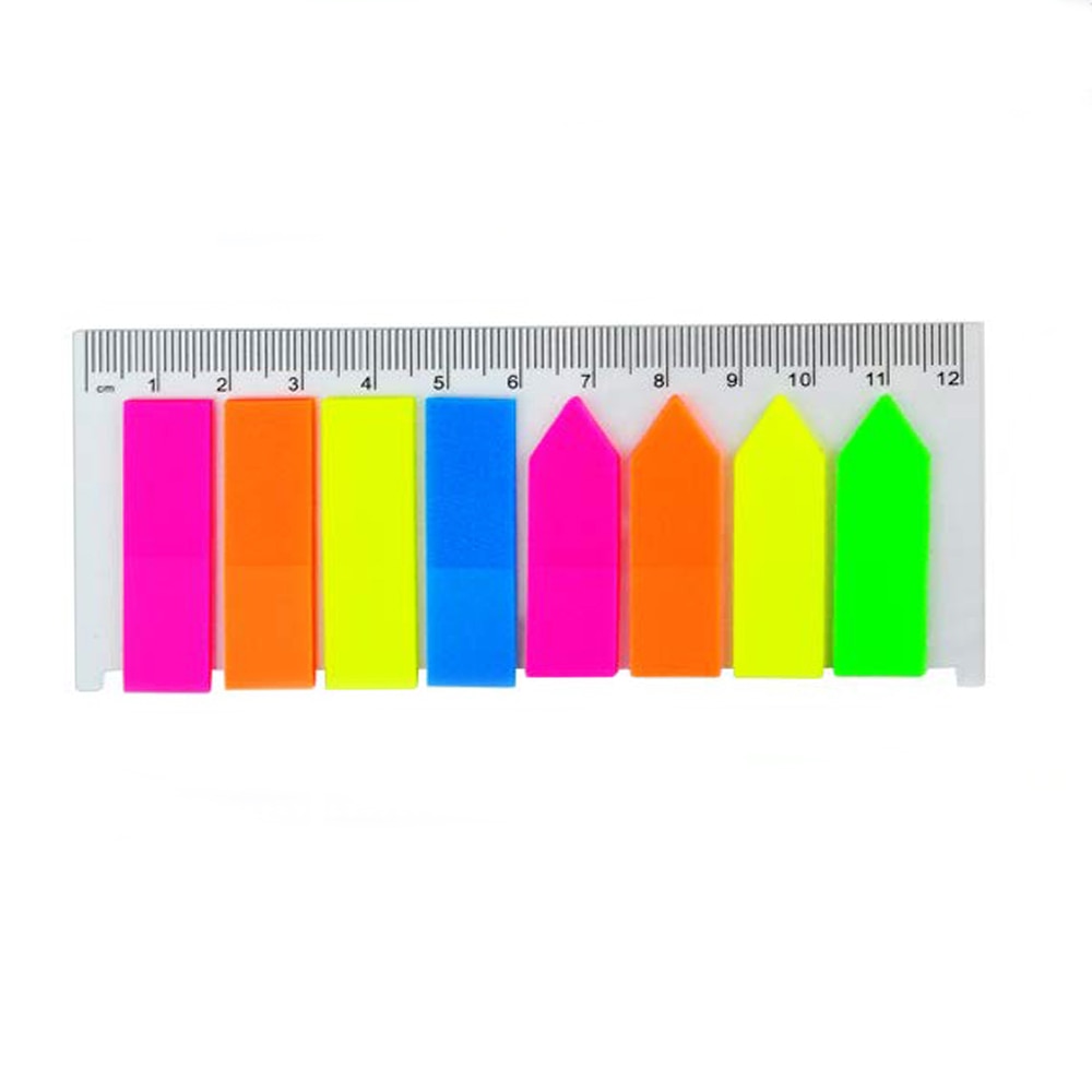 Notes Vlaggen Sticky Met PP Regel Pagina Marker Fluorescerende Kleur Index Label Tekst Markeerstift Strips Beschrijfbare Bladwijzers Stickers