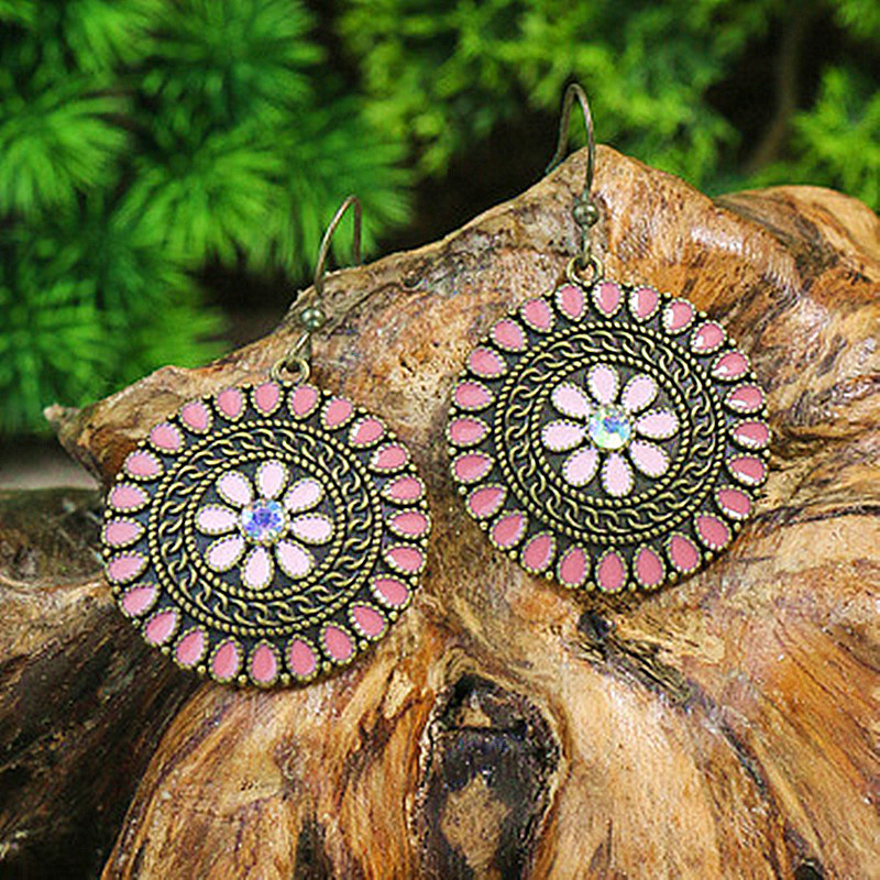 Pendientes de gota de agua de aleación étnica bohemia para mujer, pendientes colgantes de aceite de gota Multicolor Retro, joyería para diaria y vacaciones: Oro oscuro