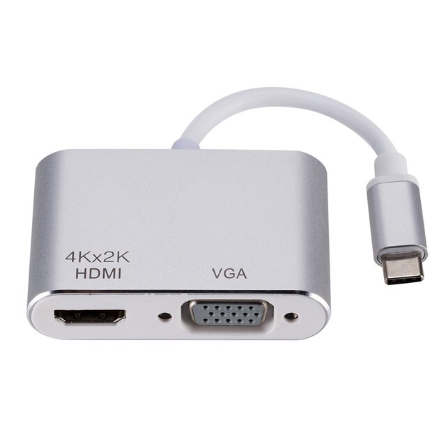 Usb C Usb 3.1 Type C Naar Hdmi Vga 2 In 1 Aluminium 4K * 2K Adapter: Silver