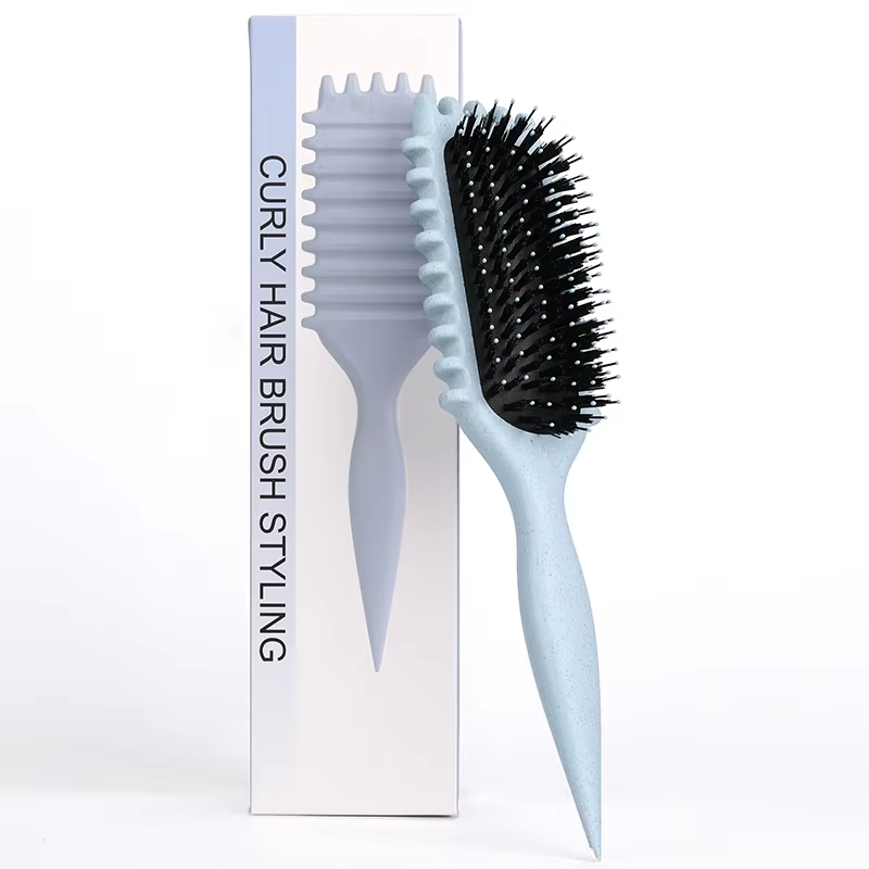 Styling-Bürste für lockiges Haar, Locken-Haarbürste zum Kämmen und Formen von Locken für Männer und Frauen, reduziert Ziehwerkzeuge: Blau