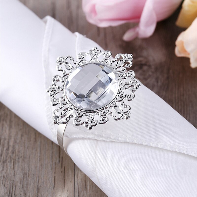 12Pcs Acryl Zilveren Bruiloft Servetringen Ronde Handdoek Ring Houders Banket Voor Bruiloft Diner Decoratie