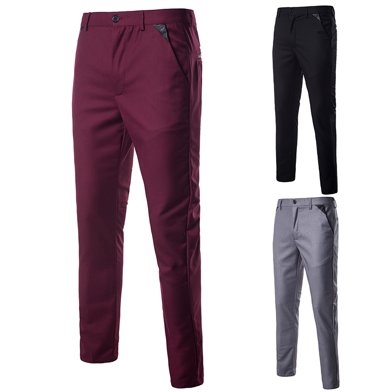 Ren farve herre små splejsedragt bukser grå rød sort slim fit herre bukser kjole bukser str sm xl xxl