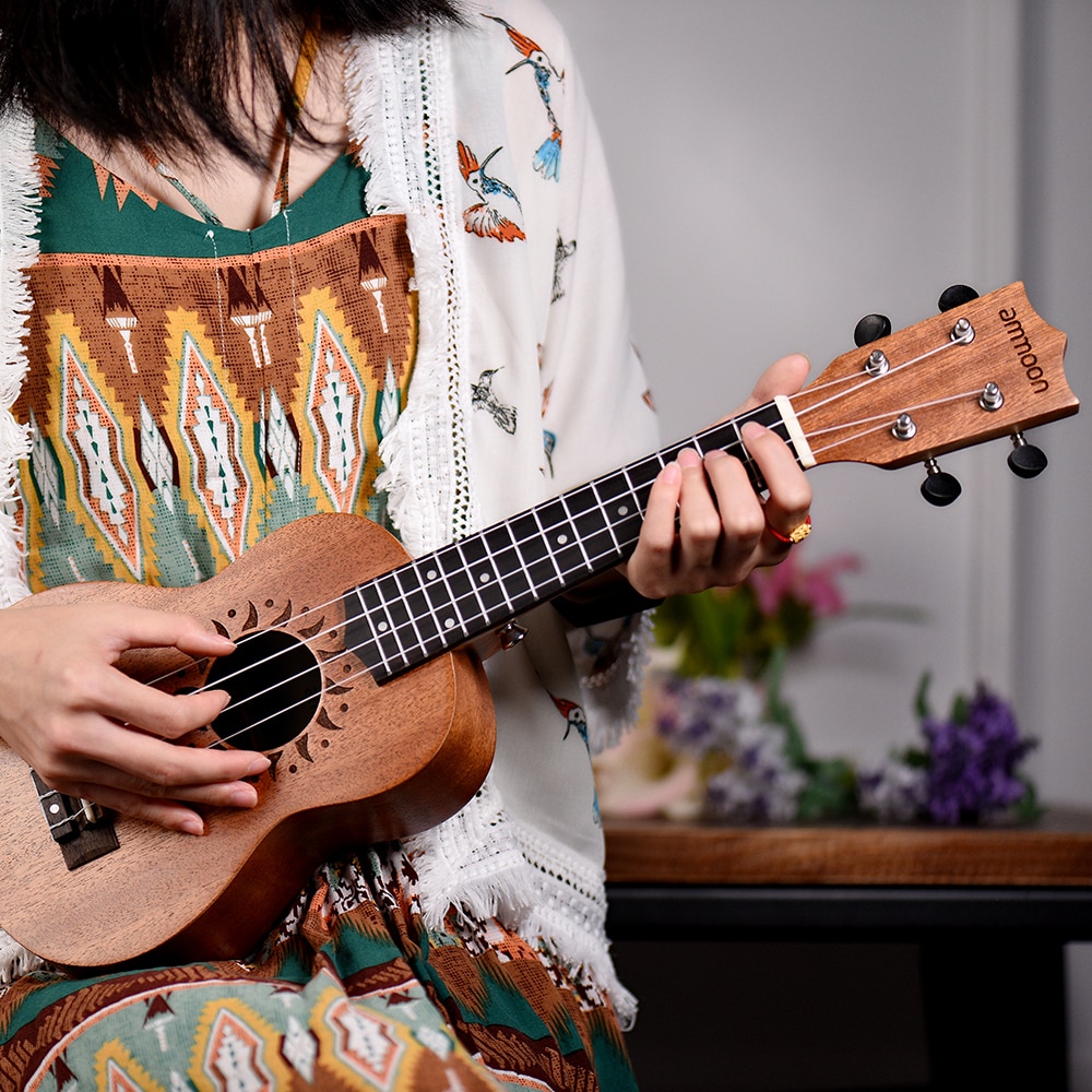 Ammoon-ukelele acústico de 21 pulgadas, instrumento Musical de cuerda, 15 trastes, 4 cuerdas