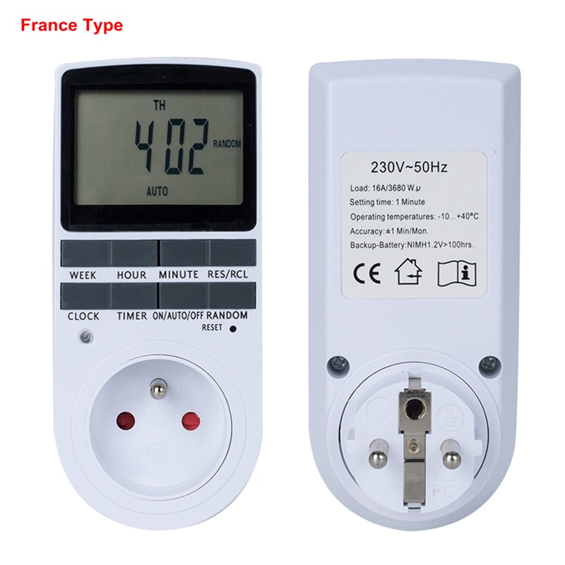 Digital Timer Switch Socket EU FR BR UK Plug Programmable 230V 50HZ 7 Day 12/24 Hour Cyclic Timer Switch Socket for Kitchen