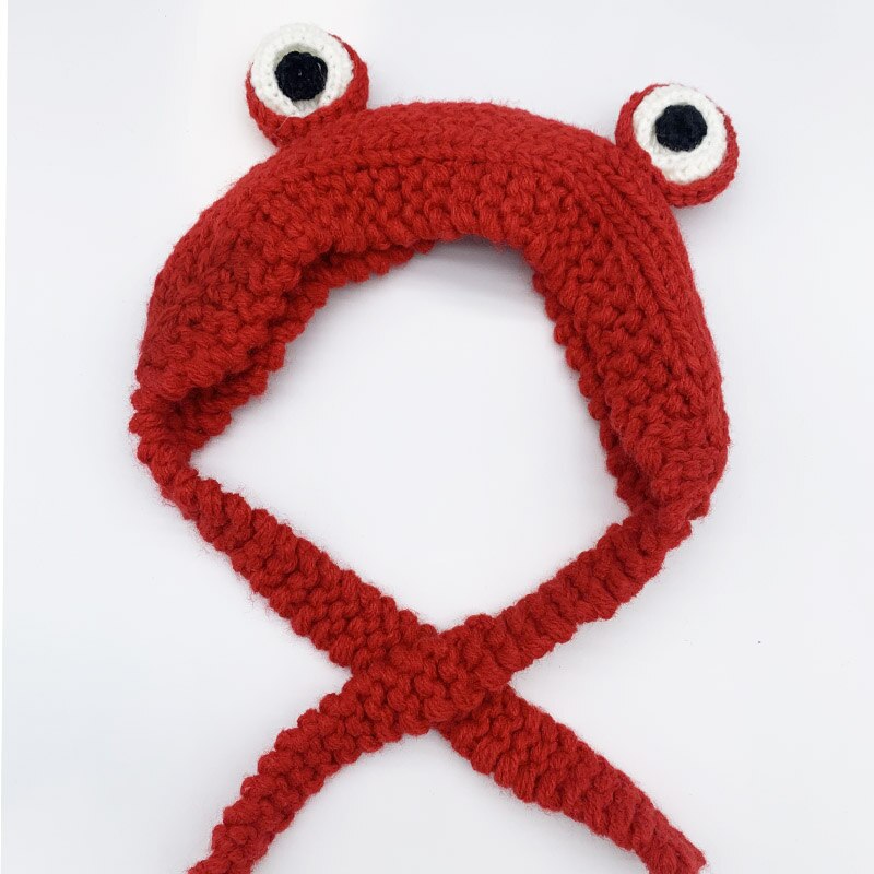 Funny Dog Cat Frog Hat Cute Pet Dog Costume Warm Knitting Wool Pet Hats Green Yellow Dogs Cap Birthday For Pet Dogs: Red