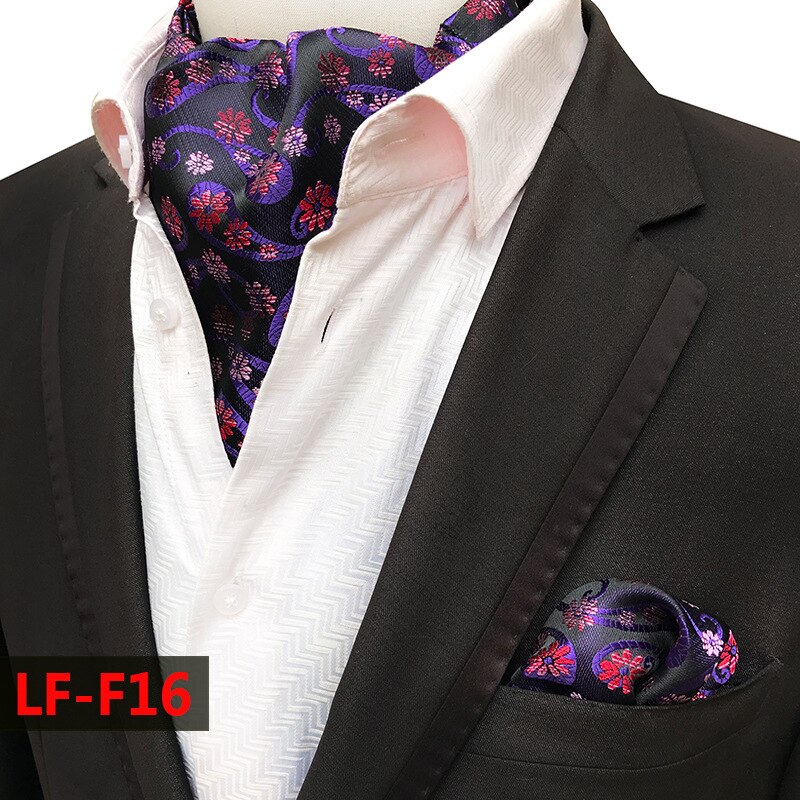 Mans Vintage 100% seda Ascot corbata set de bolsillo a cuadros de lujo Mans Paisley flor corbata pañuelo para hombres: LF-F16