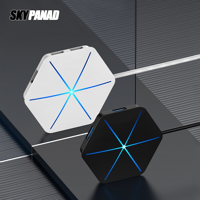 Répartiteur OTG 6 ports USB Hub, 7 modèles, avec lecteur de carte SD TF, lumière RGB Cool, USB 2.0 3.0, pour ordinateur de bureau et portable